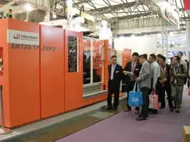 visiting injection molding machine SM700-TP-SVP/2 at ChinaPlas 2014
